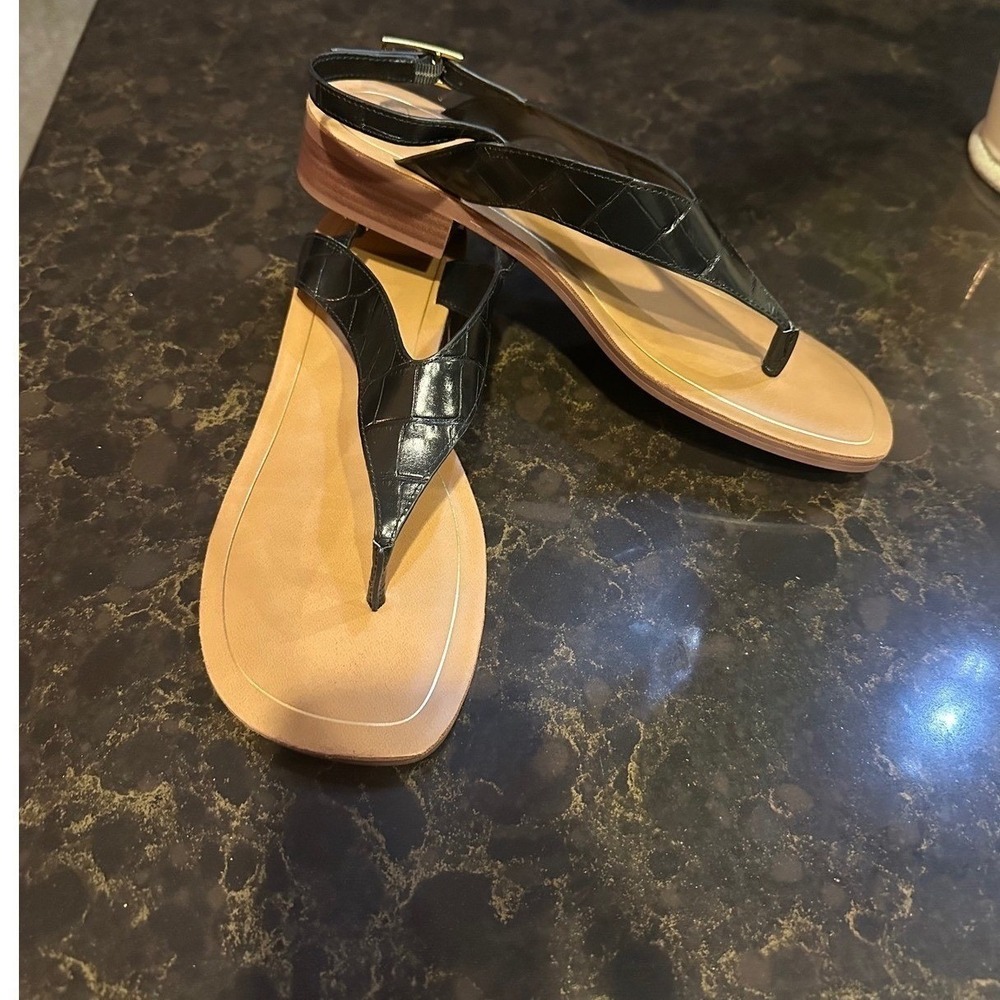 Sarto by Franco Sarto Iris Black Croc Embossed Leather Slingback Sandals 9.5M